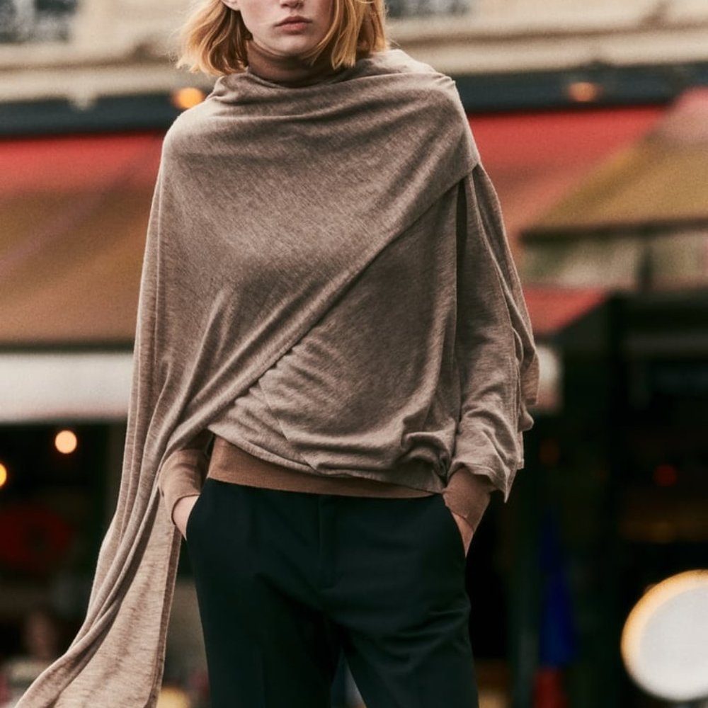NWT ZARA CAMEL BROWN 100% WOOL Lightweight SCARF - Picture 3 of 6